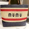 Große Tragetasche Miumiubag Umhängetaschen Luxus Umhängetasche Designer Strandtasche Streifen Damen Herren Bast Reisetasche Webart Stroh Sommermode Handtasche Clutch Häkeltasche