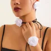 Necklace Earrings Set Trendy Rope Chain Choker & Bracelet Big Flower Charm Bangle Elegant Ear Jewelry For Daily Drop