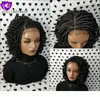 Perruque de tresses crépue bouclée faite à la main, perruque avant en dentelle tressée courte noire brune blonde ombre couleur pour femmes africaines 7467195