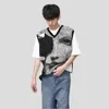 Osobowość drukowana kamizelka z High Street Vneck for Men Przyjazd w stylu koreański niszowy projekt Swetery Chaleco Hombre 240312