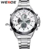 Weide pulseira de aço inoxidável prateada masculina, à prova d'água, analógico digital, data automática, relógios de quartzo, marca superior masculina