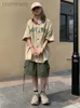 Shorts Women's Houzhou japońskie streetwear zielone szorty Kpop Khaki krótkie spodnie Vintage Kpop LDD240312