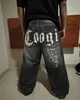 Workowate dżinsy hip hop punk y2k dżinsy męskie litera haft haft harajuku czarne damskie dżinsy szerokie nogi proste spodnie 230226
