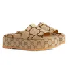 damespantoffels mode Sandalen Strand Slipper met dikke bodem Luxe Designer-platform Alfabet dame Leren platte slippers