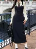 Arbetsklänningar Autumn Winter High-end Sense College Style Black Dress Three-Piece Suit Short Coat Shirt Lång smal kjol
