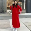 Women's Hoodies Loose Red Hoodie Dress Women Autumn Winter 2024 Girl X-Long Cotton Pullover Warm Fleece Lining Lace-Up Split Casual