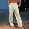 Oldyanup Men Vintage Linen Pants Spring Summer Fashion Casual Solid Color Loose Straight Trousers Holiday Beach Pants 240228