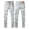 Mens Designer Purple Jeans Biker Slim Fit Motorcykelcyklister denim för herrsköljning gör gamla hiphop kvinnor street mode mans svarta byxor lila märke storlek 28-40