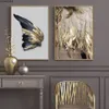 Nordic dourado e preto asa arte da parede quadros em tela folhas abstratas impressões de arte parede e cartazes para sala estar casa decor222s