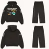 Sokak Giyim Kırık Gezegen Y2K Suit Erkek Hoodie Sweetpants İki Parça Set Hip Hop Karikatür Puff Baskı Sweatshirt Pantolon Spor Giyim 240228