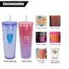 24oz Studded Tumblers Fish Scale Shape of PS Cup With Flat Lid Insulated Drinkware Juice Cup LG41
