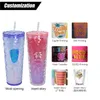 24oz Studded Tumblers Copo de plástico de parede dupla Creative Fish Scale Forma de PS Cup com tampa plana isolada Drinkware Juice Cup LG41