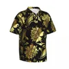 Men's Casual Shirts Gold Baroque Print Beach Shirt Black And Shiny Damasks Hawaiian Men Novelty Blouses Short-Sleeve Street Style Tops