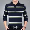 Herrpolos Autumn Fashion Contrast Stripe Pocket Lapel Långärmad Top Spring Slim Fit Casual Bekväm mångsidig t-shirt