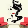 Väggdekal skönhetssalong för lady's röda läppar vinyl klistermärke hem dekor frisör frisyr hår frisyr barber fönster decal216e