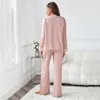 Sexig v-ringning spets pyjamas kostym kvinnor hemkläder nattkläder silkesfläck 2st loungewear sommar sömnkläder långärmad skjorta byxor 240226