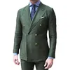 Abiti da uomo doppio petto di alta qualità verde blu lunghezza regolare abiti formali giacca da 2 pezzi pantaloni blazer di lusso set di costumi