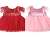 Boże Narodzenie Kid Red Dress for Girl Toddler Baby Girl Sequins Princess Tutu sukienka pióra