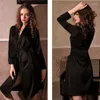 Women's Sleepwear Bath Robe Women Bow Flattering Waist Spring Home Mujer Skin-friendly Deep V-neck Pockets Lace-up Temperament Striped