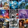 Wolf DIY 5D Diamond Målning Hela runda borrharts Animal Diamont Brodery Cross Stitch Home Decor Dropship Wall Art 210608296P