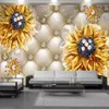 Пользовательские розничные 3d обои Роскошный алмазный цветок Обустройство дома Гостиная Спальня Кухня Картина Фреска Wallpapers250a