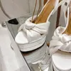 Luxo atado cetim plataforma sandálias tornozelo cinta bloco salto feminino designer de luxo bombas de salto alto couro festa à noite sapatos de casamento vestido sapatos