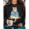 Frauen Hoodies Pullover Rundhals Langarm Top 3D Gedruckt Cartoon-Muster Pullover Amerikanischen Retro Herbst Und Winter Hoodie 2024