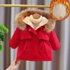 Пуховое пальто для девочек, осенне-зимняя верхняя одежда с капюшоном, утепленная плюшевая парка из хлопка для девочек, парки, детская одежда Q715