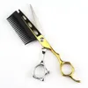 Professionell JP440C Steel 6 Gold 2 i 1 hår sax med kamfrisyr Barber Hair Cutting Shears Frisörsax 240228