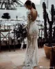 Sexy Sheer Boheemse Trouwjurken Schede Lange Mouwen Kant Geappliceerd Backless Strand Boho Bruidsjurken BC1076