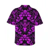 Camisas casuales para hombres Camisa con estampado de damasco Púrpura Negro Cool Hawaiian Mens de manga corta Playa Harajuku Impreso Blusas de gran tamaño