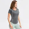 Lu mulheres camisa de yoga roupa manga curta tripulação pescoço respirável sem costura feminino fintness ginásio curto colheita topo verão t camisa 02216