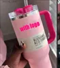 Muggar DHL Pink Flamingo H2.0 40 oz Tumbler Cups med handtag isolerat täckning Straw rostfritt stål kaffetumbler resbilmuggar med 1 1 1123 L240312