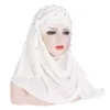 Scarves Womens Milk Silk Scarf Hat Fashion Solid Color Kerchief Bead Pearl Hijab Ladies Elegant Classic Head Headband Sleep Cap