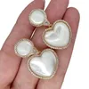 Studörhängen Yygem 21x22mm Natural White Sea Shell Gold Plated Heart Shaped Cubic Zircon Party Anniversary Jewelry