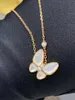 Collana V Fanjia V Famiglia V Collana farfalla in oro CNC di alta qualità Fritillaria bianca Conchiglia madre con catena di collare in oro rosa 18 carati con diamanti