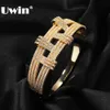 Armreif UWIN Gedrehtes Manschettenarmband für Damen Größe passend für alle Iced Out CZ-Armreifen Goldfarbene Manschettenarmbänder Modeschmuck Drop Shipping ldd240312