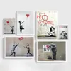 Peintures Abstrait Girl Wall Art Toile Peinture Bansky Affiches et impressions Noir Blanc Photos pour salon Decor202p