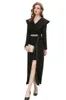 Women's Runway Dresses Turn Down Collar Long Sleeves Sexy Split Beaded Elegant Fashion Designer Mid Vestidos