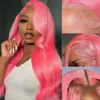 30 32 Inch Pink Lace Front Wig Human Hair Pre Plucked Pink 13x4 Lace Front Wigs 180% Density Body Wave Human Hair Wig for Women