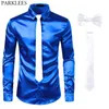 Black Mens Silk Dress Shirts 3PcsShirt TieBowtie Smooth Satin Shirt Men Slim Fit Party Prom Casual Shirts Men Social Camisa 240307