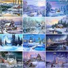 Peintures DIY 5D Diamant Peinture Maison Broderie Hiver Neige Paysage Plein Carré Rond Mosaïque Résine Paysage Point De Croix Kits305j