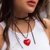 Bijoux Pull-out réglable clavicule chaîne cire Veet tissu grand coeur pendentif Long collier bijoux pour femmes