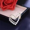 Brooches Luxury Double Layer Love Heart For Women Elegant Rhinestone Imitation Pearl Pins Sweater Cardigan Buckle Jewelry