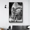 African Lions Family Black and White Canvas Art Plakaty i drukuje Zwierzęta Płótno Obrazy na Wall Art Pictures Decor Home Decor305v