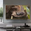 Elefante Madre e Sole Poster Pittura su tela Immagini di arte della parete per soggiorno Stampe di animali Decorazioni per la casa Decorazioni per interni208T