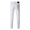 Jeans roxo marca masculina jeans fino ajuste magro sólido branco denim calças streetwear calças 704 2