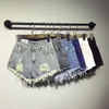 Novo estilo de tamanho grande feminino solto cintura alta shorts jeans para mulheres parecerem magros e gordinhos mm perna larga a linha casual buraco fino calças quentes