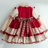 Flickklänningar 2-14 år baby lolita Autumn Winter Party Dress Red Patchwork Europe Vintage Spanish Princess Ball klänning till jul Eid