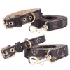 Leather PU Designs Pet Adjustable Collars Fashion Letters Print Old Flowers Leashes for Cat Dog Necklace Durable Neck Decoration A323y